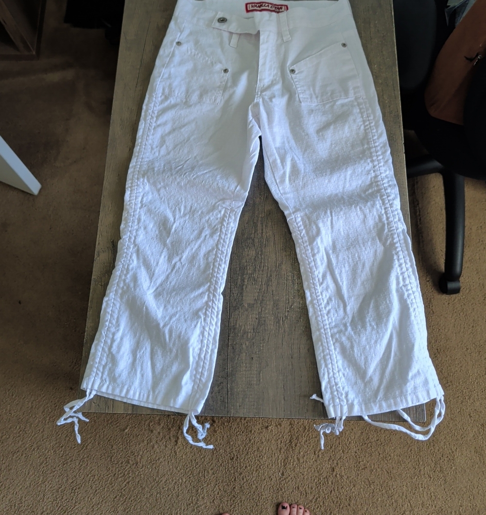 VTG Vanilla Star White Y2K Cargo Capris | Low Rise Drawstring PantsSize 3
